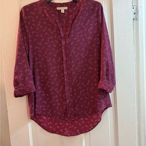 Dana Buchman Maroon Leaf Print Blouse